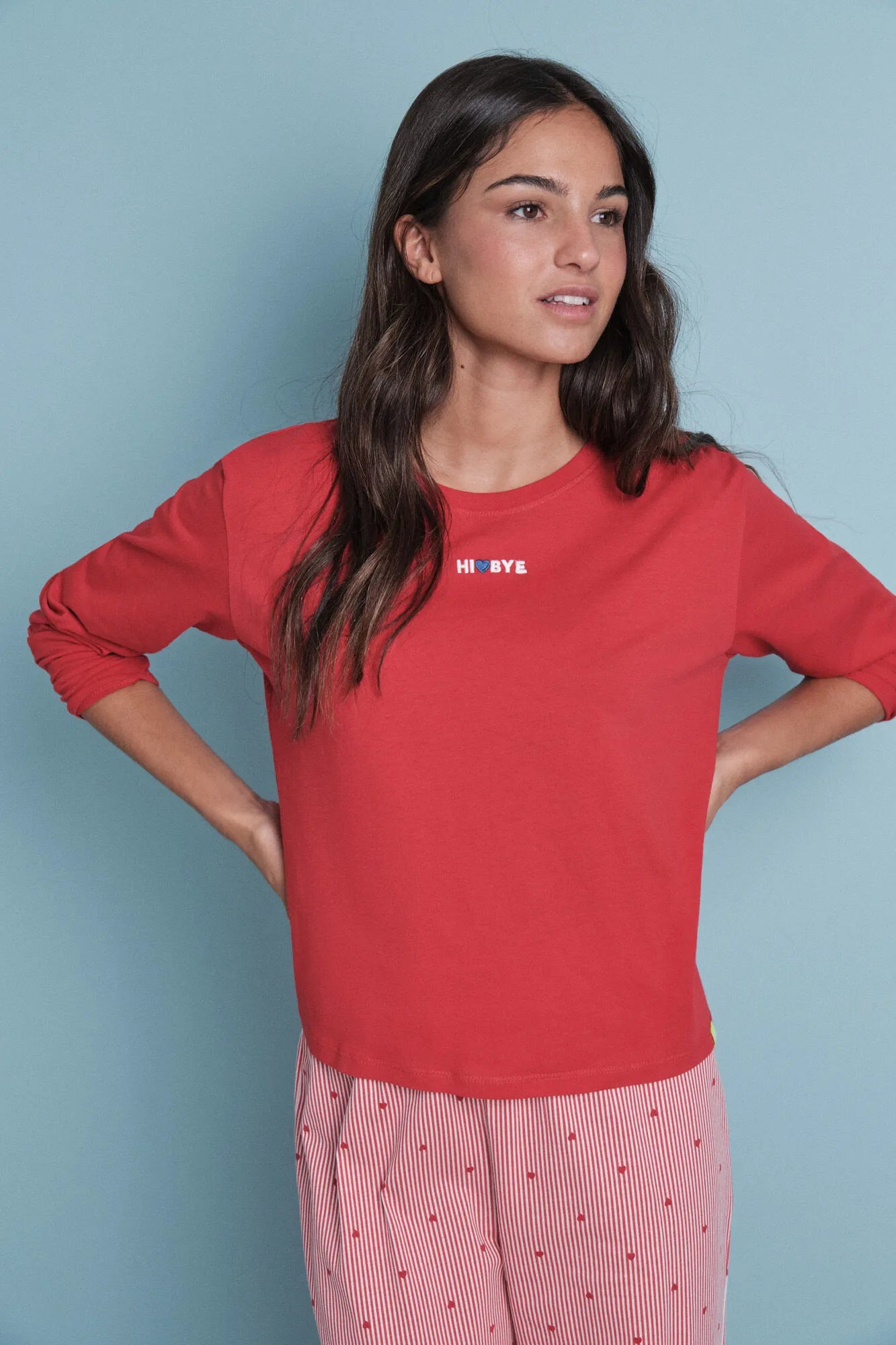 Women Secret_Red_Long Pyjamas 100% Cotton Red Striped Pajamas_9522056_60_04
