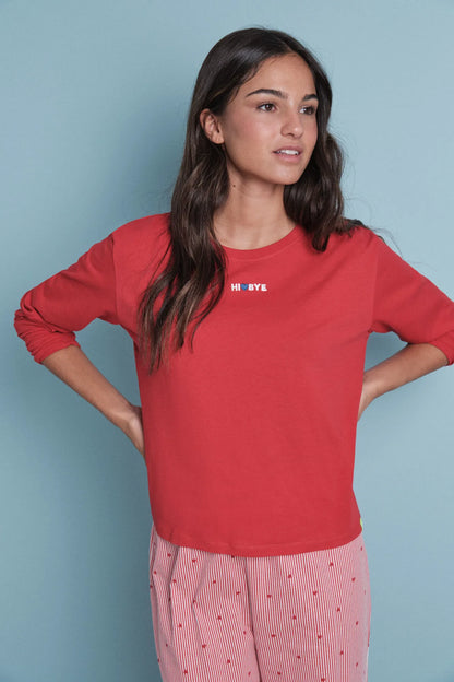 Women Secret_Red_Long Pyjamas 100% Cotton Red Striped Pajamas_9522056_60_04