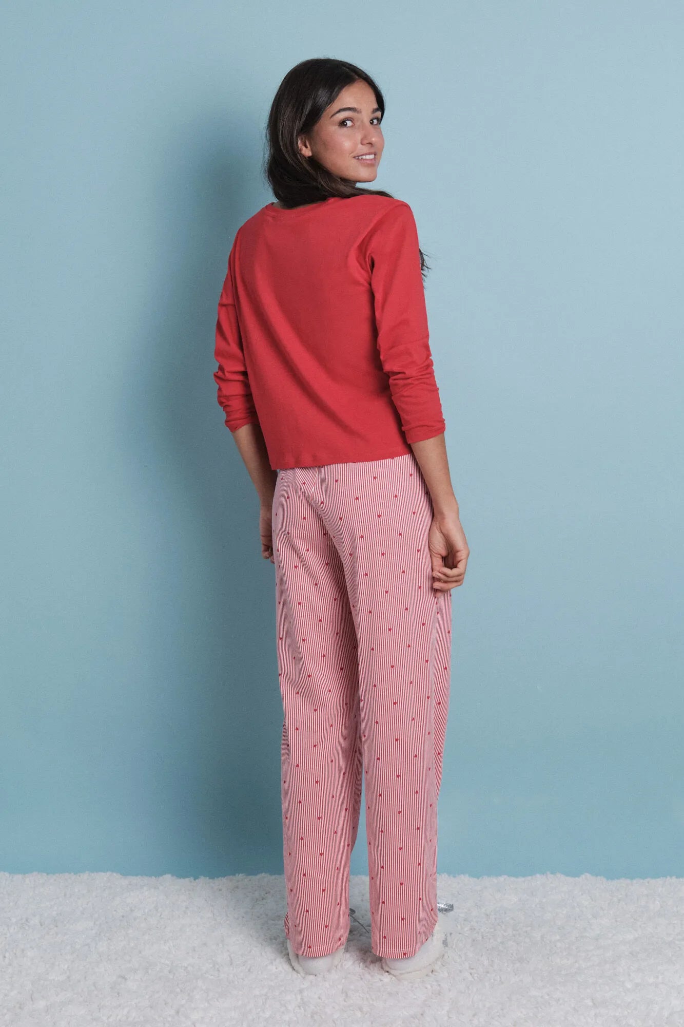Women Secret_Red_Long Pyjamas 100% Cotton Red Striped Pajamas_9522056_60_07