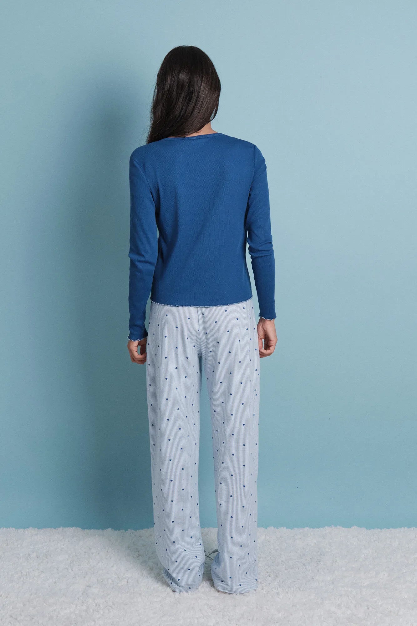 Women Secret_Blue Print_Long Pyjamas Blue Striped Cotton Pajamas_9522058_19_06
