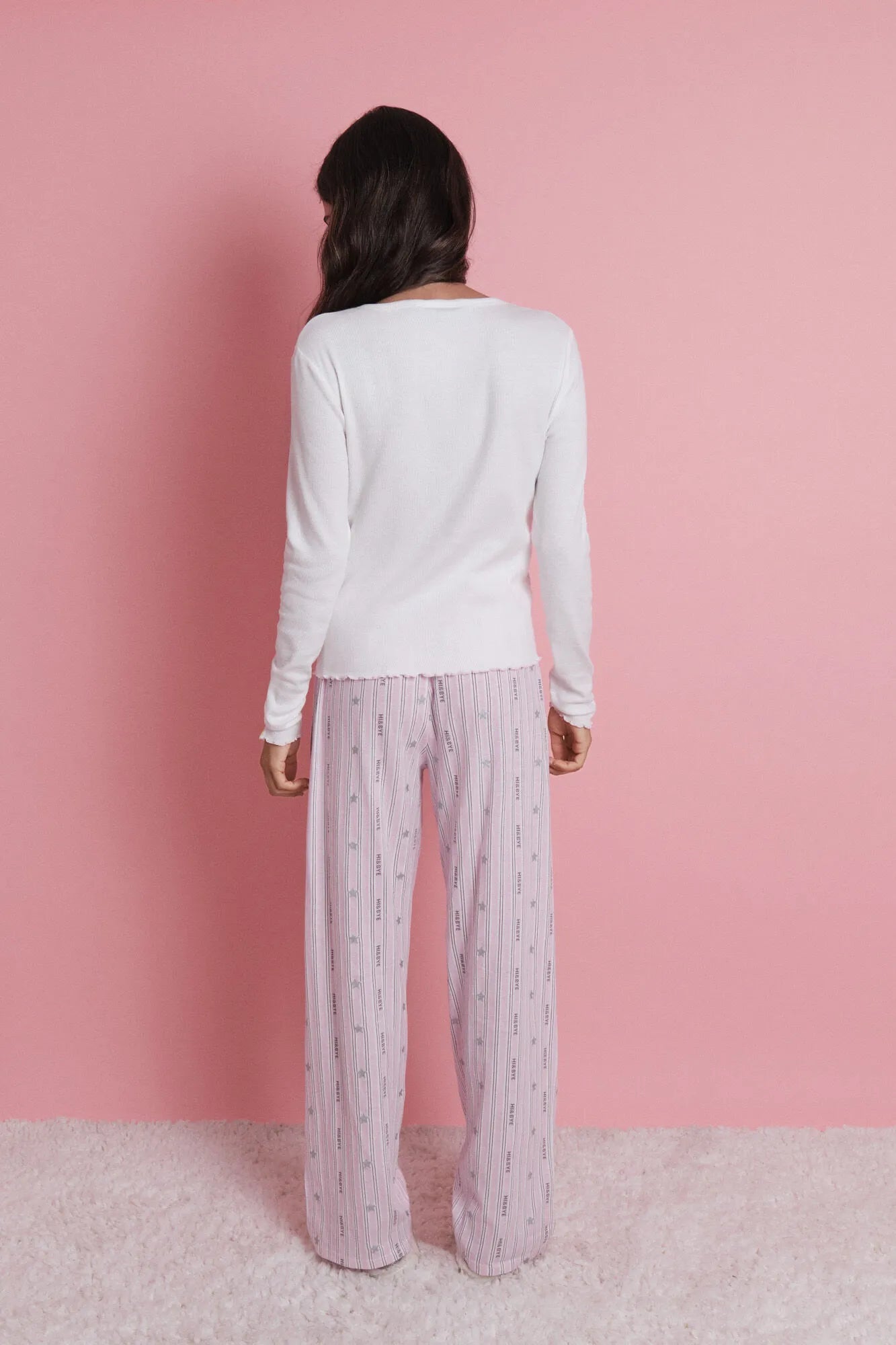 Women Secret_Ivory_Long Pyjamas with White Striped and Logo_9522059_96_03