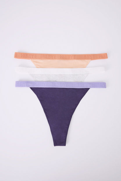 Pack Of 3 Cotton Thongs In Grey, Purple &amp; Orange_06