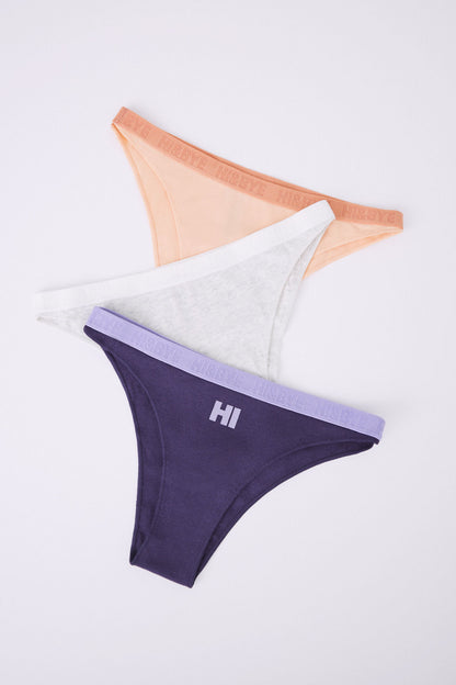 Pack Of 3 Brazilian Cotton Panties In Grey, Purple &amp; Orange_01