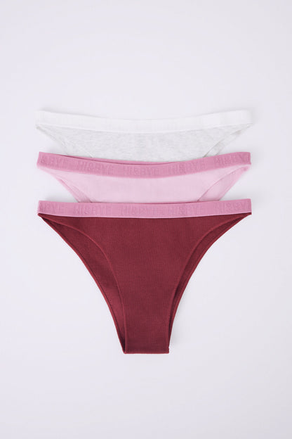 Pack Of 3 Brazilian Cotton Panties In Grey, Pink &amp; Wine_09