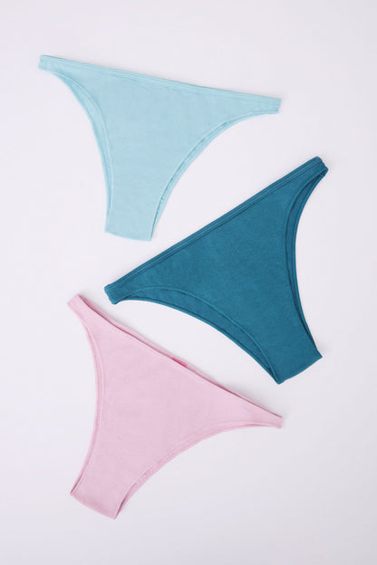 Pack Of 3 Brazilian Panties In Turquoise, Pink &amp; Blue Cotton_06