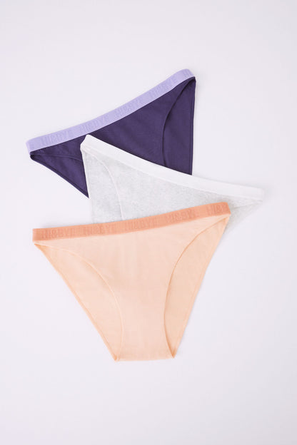 Pack Of 3 Classic Cotton Panties In Orange, Grey &amp; Purple_02