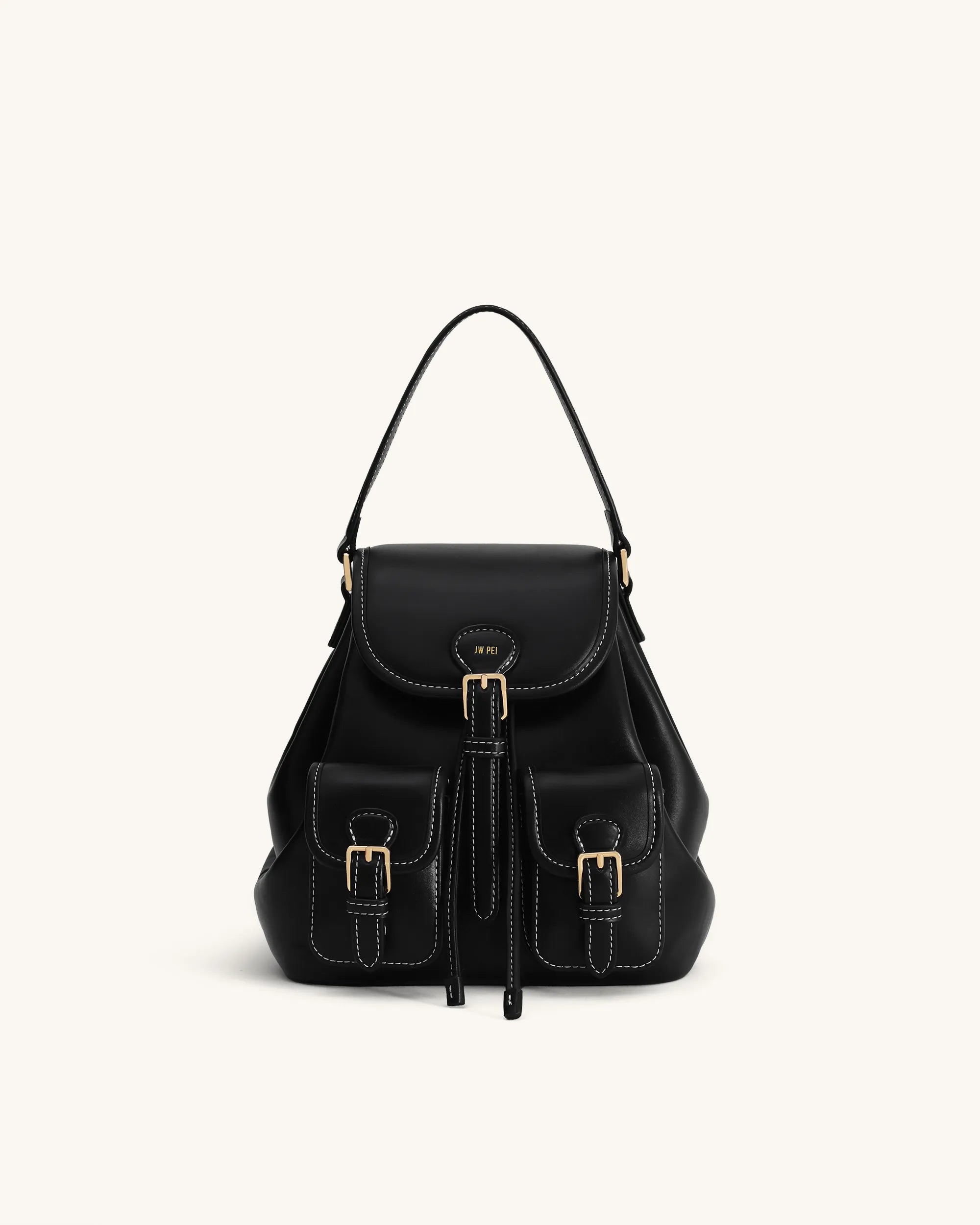 JW PEI Black  Harper Buckle Pocket Backpack SKU: 9BK01-1_Black Image 01