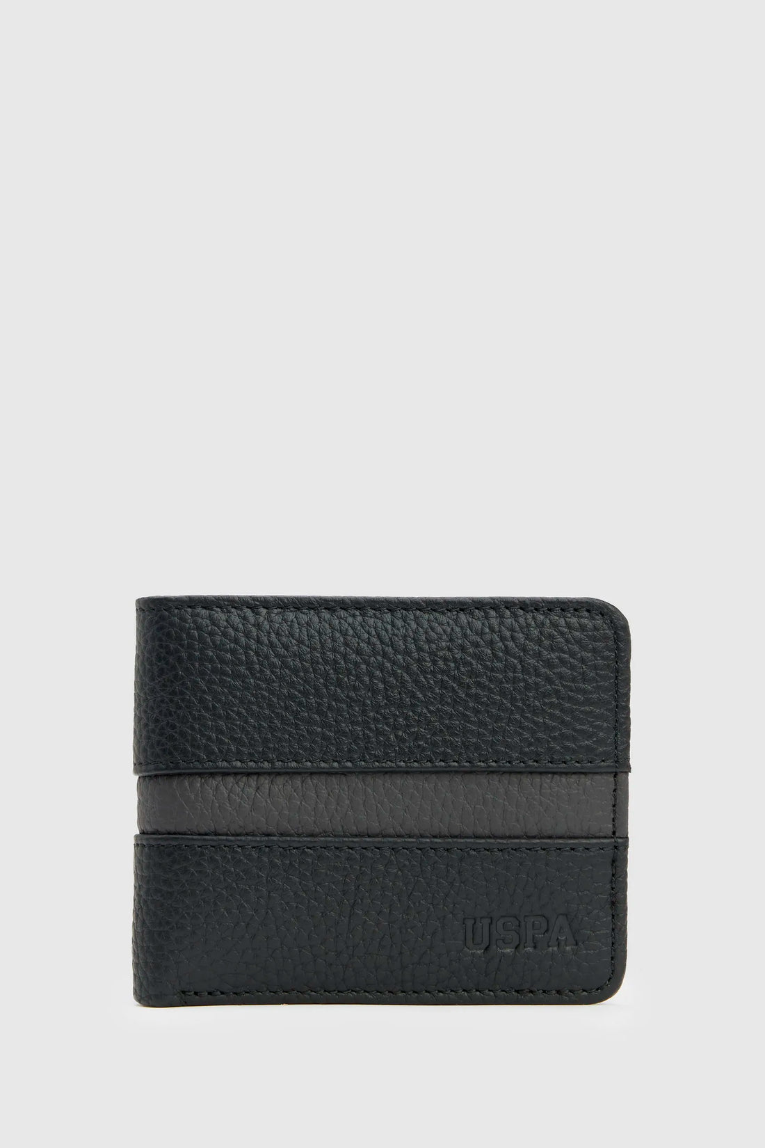U.S. Polo Assn. Black Men Black Striped Leather Bifold Wallet SKU: A081SZ0CD0 PU-16898_VR046 Image 01