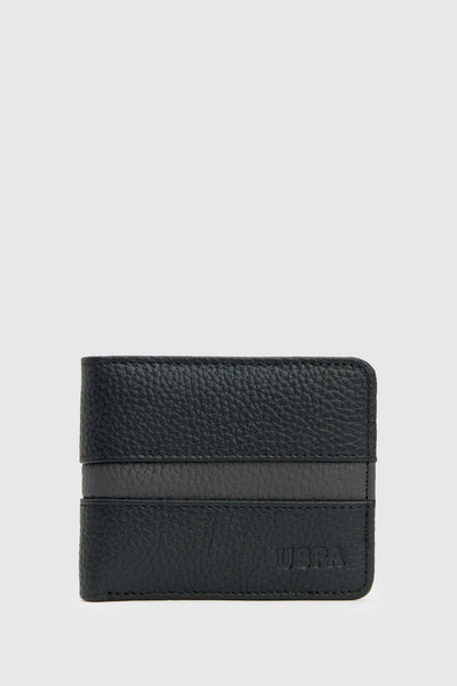 U.S. Polo Assn. Black Men Black Striped Leather Bifold Wallet SKU: A081SZ0CD0 PU-16898_VR046 Image 01