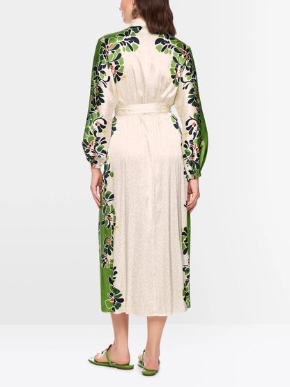 Marc Cain Bright Ecru Women Maxi Dress with Stylized Flowers SKU: AC 21.46 W42_112 Image 02