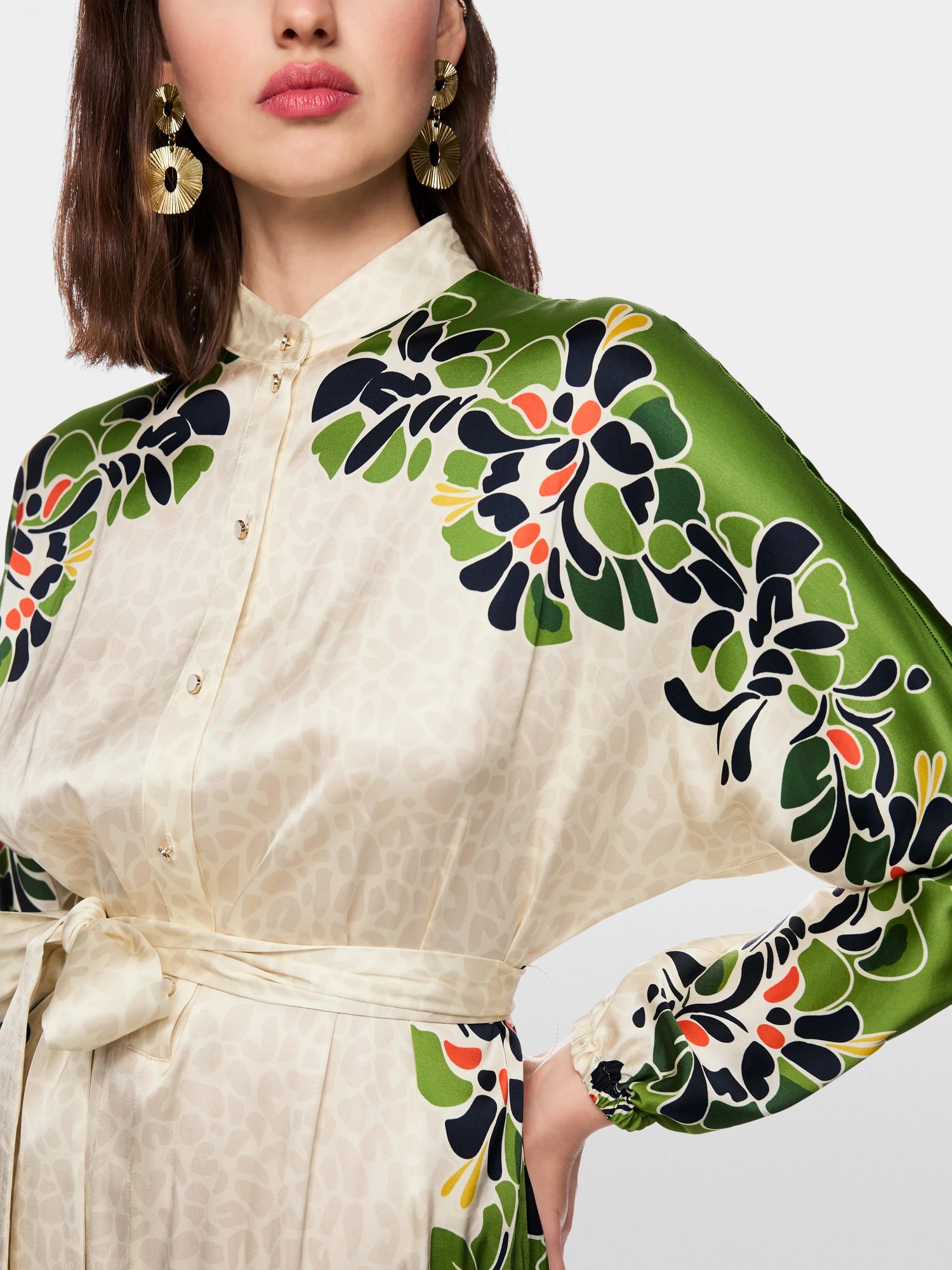 Marc Cain Bright Ecru Women Maxi Dress with Stylized Flowers SKU: AC 21.46 W42_112 Image 03