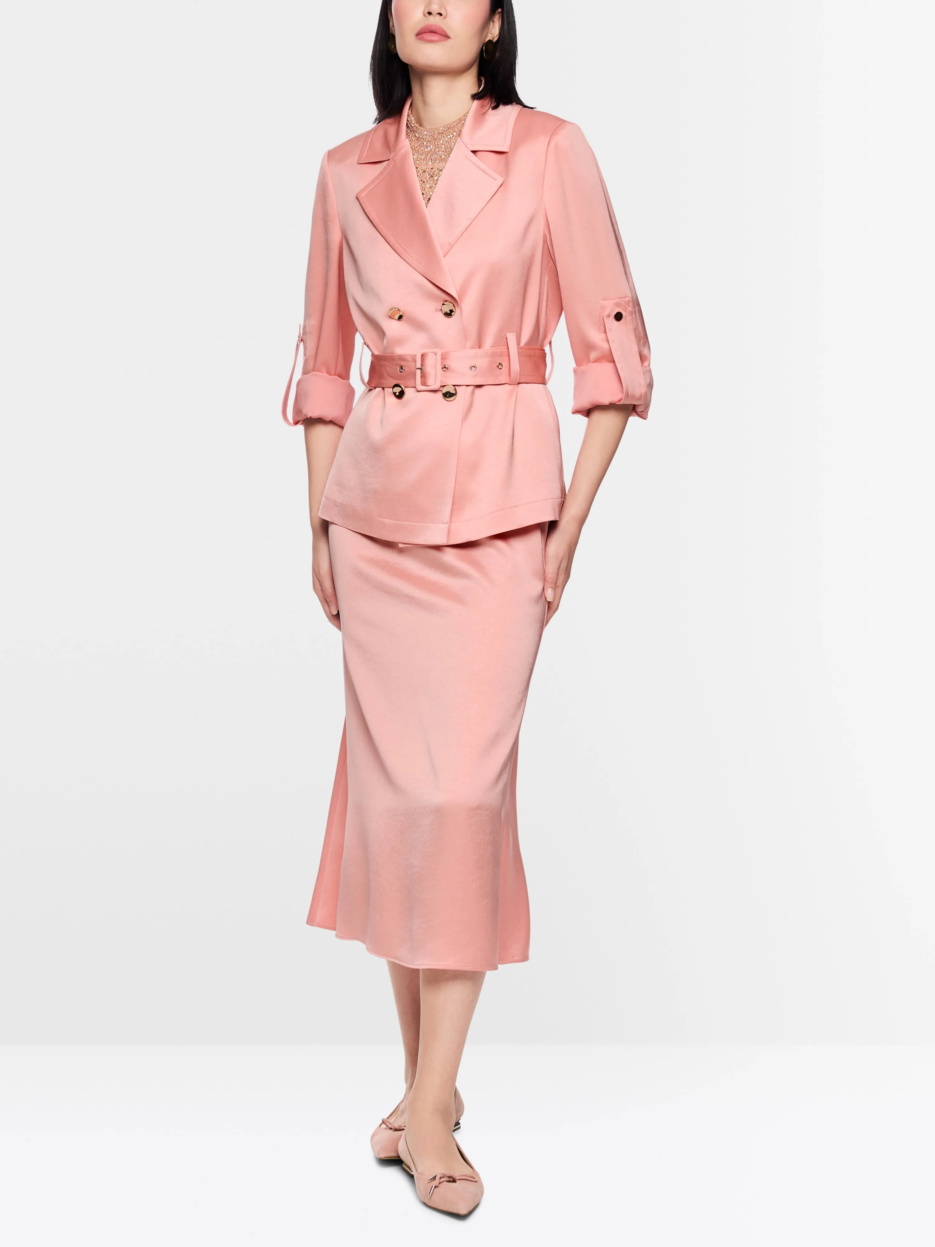 Marc Cain_Peach Beige_Satin Blazer Jacket with Belt_AC 31.10 W46_217_01