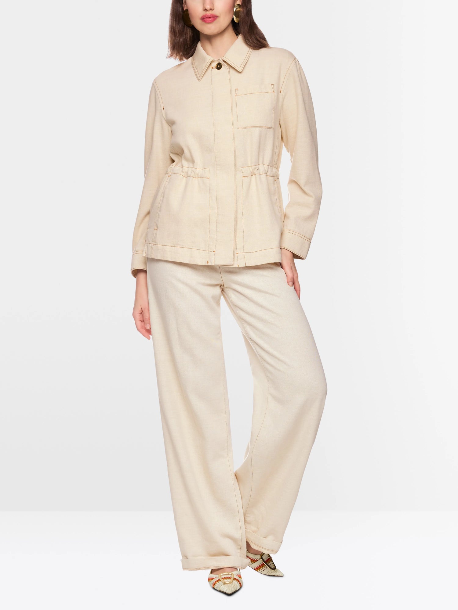 Marc Cain Bright Ecru Women Fitted Jacket with Shimmer Effect SKU: AC 31.18 D23_112 Image 01