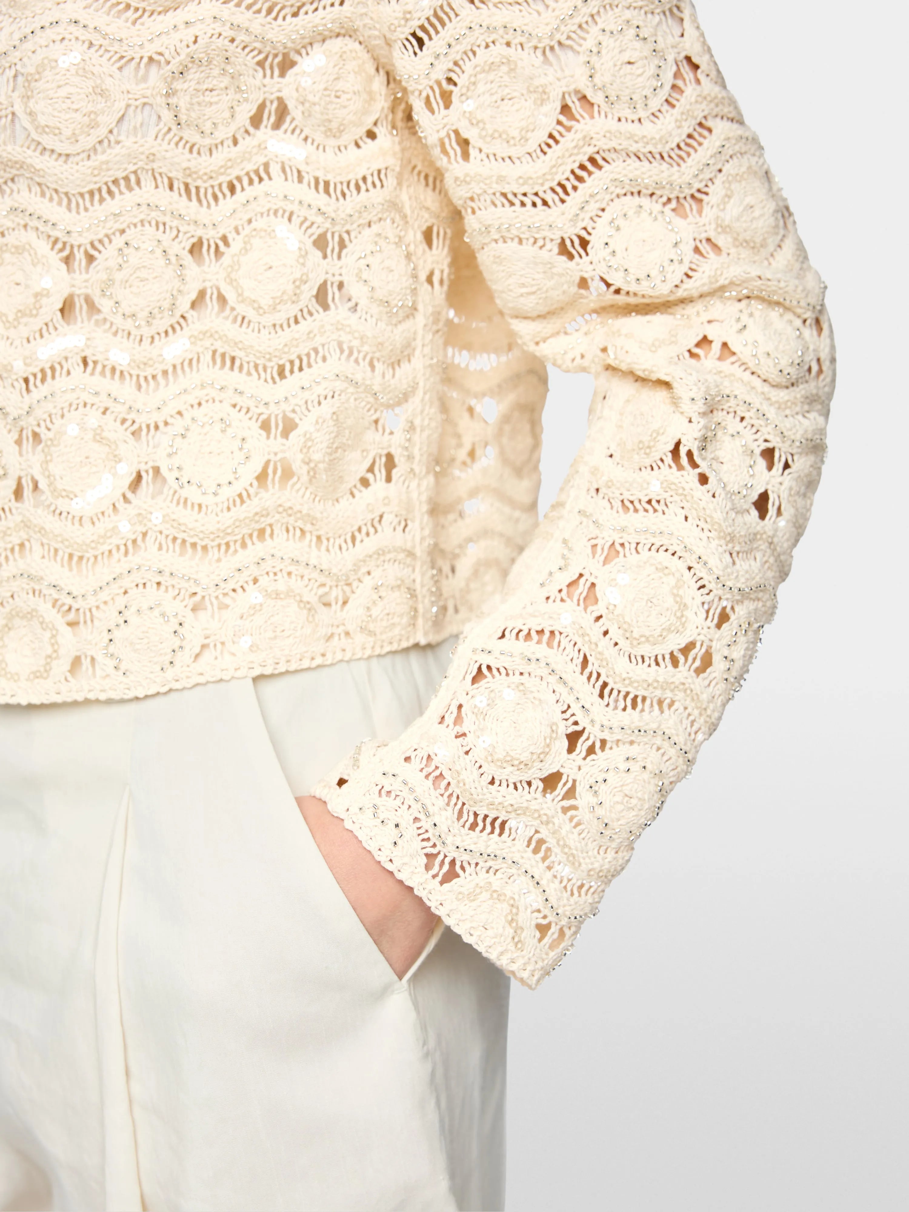Marc Cain Bright Ecru Women Openwork Jacket with Mini Beads SKU: AC 31.23 W74_112 Image 04