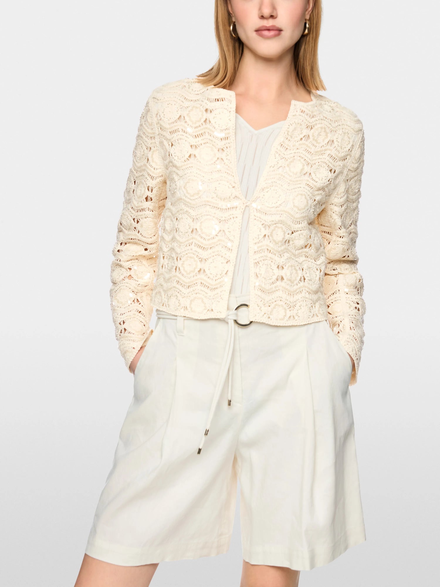 Marc Cain Bright Ecru Women Openwork Jacket with Mini Beads SKU: AC 31.23 W74_112 Image 05