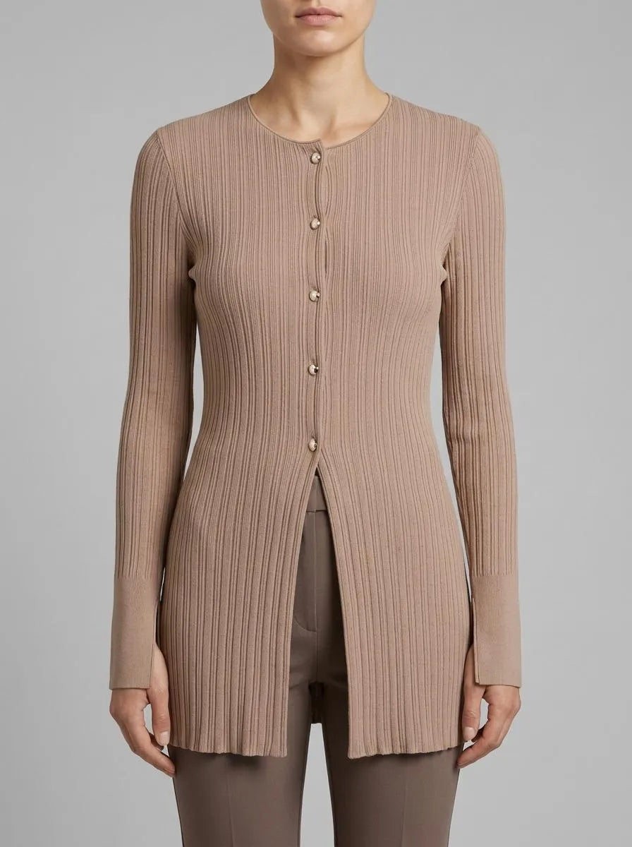 Marc Cain_Warm Taupe New_ÔRethink TogetherÕ Ribbed Cardigan_AC 39.06 M43_619_00