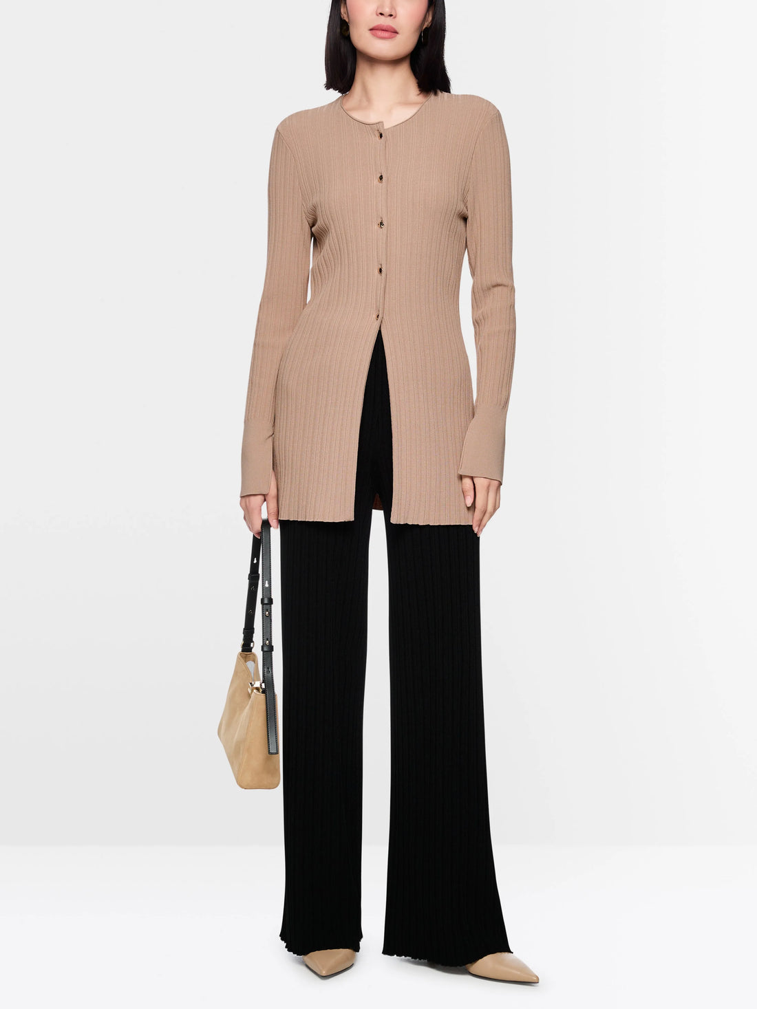 Marc Cain_Warm Taupe New_ÔRethink TogetherÕ Ribbed Cardigan_AC 39.06 M43_619_01