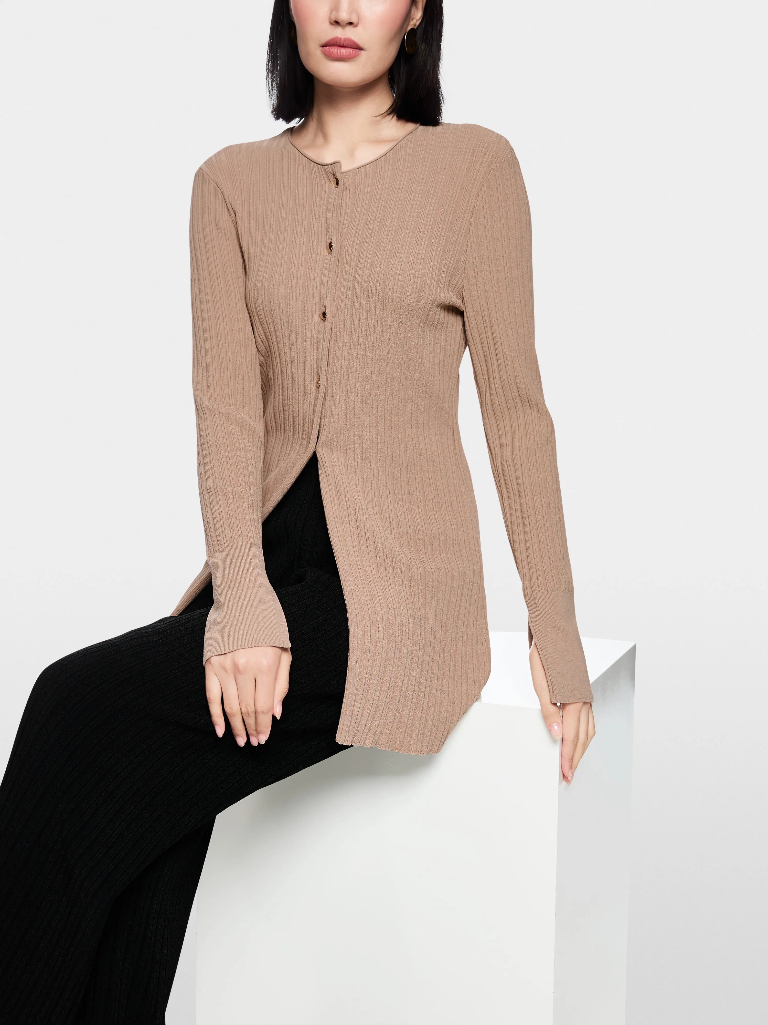 Marc Cain_Warm Taupe New_ÔRethink TogetherÕ Ribbed Cardigan_AC 39.06 M43_619_07