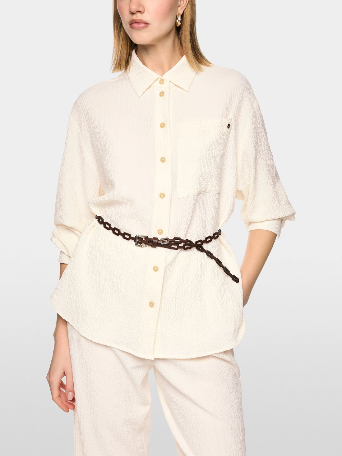 Marc Cain Bright Ecru Women Blouse with Textured Pattern SKU: AC 51.30 W63_112 Image 05