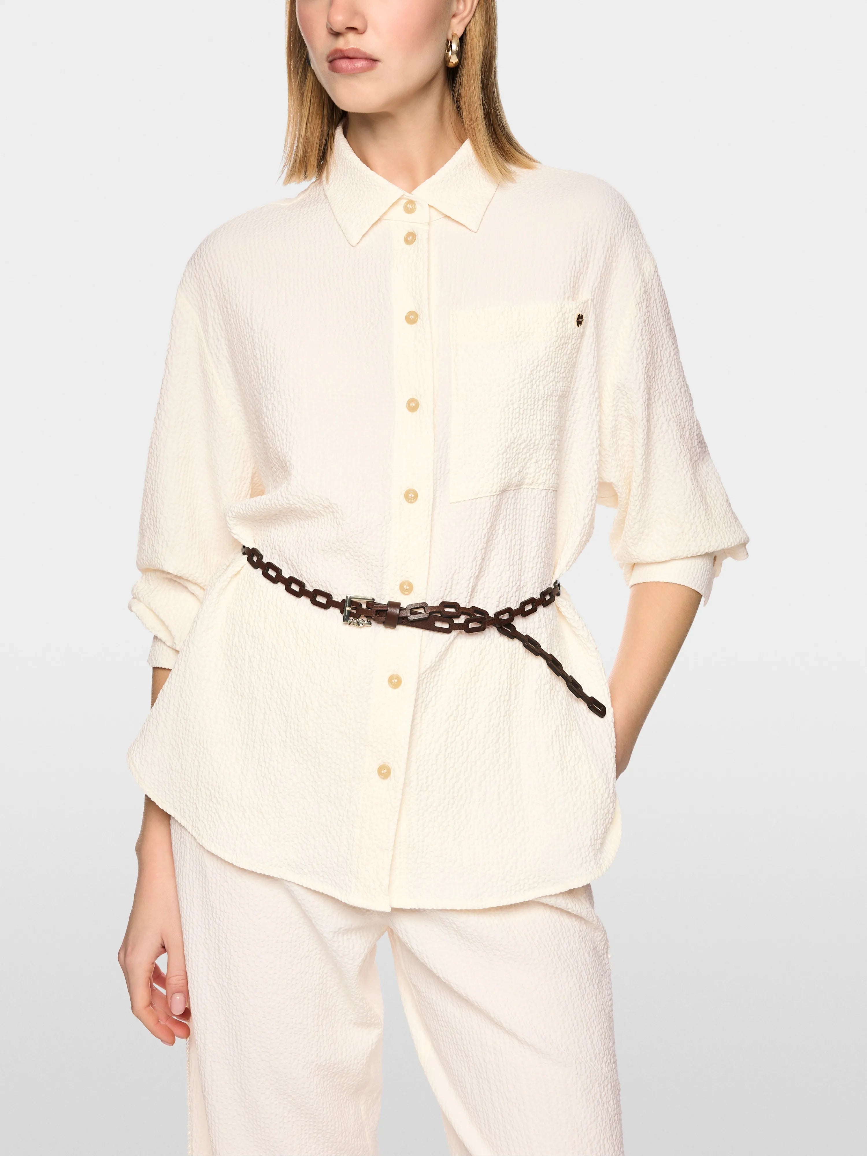 Marc Cain Bright Ecru Women Blouse with Textured Pattern SKU: AC 51.30 W63_112 Image 05