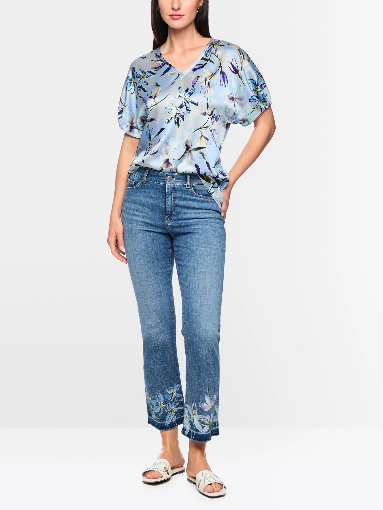 Marc Cain Magical Blue Women Silk Blouse Shirt with Lily Print SKU: AC 51.36 W36_319 Image 01