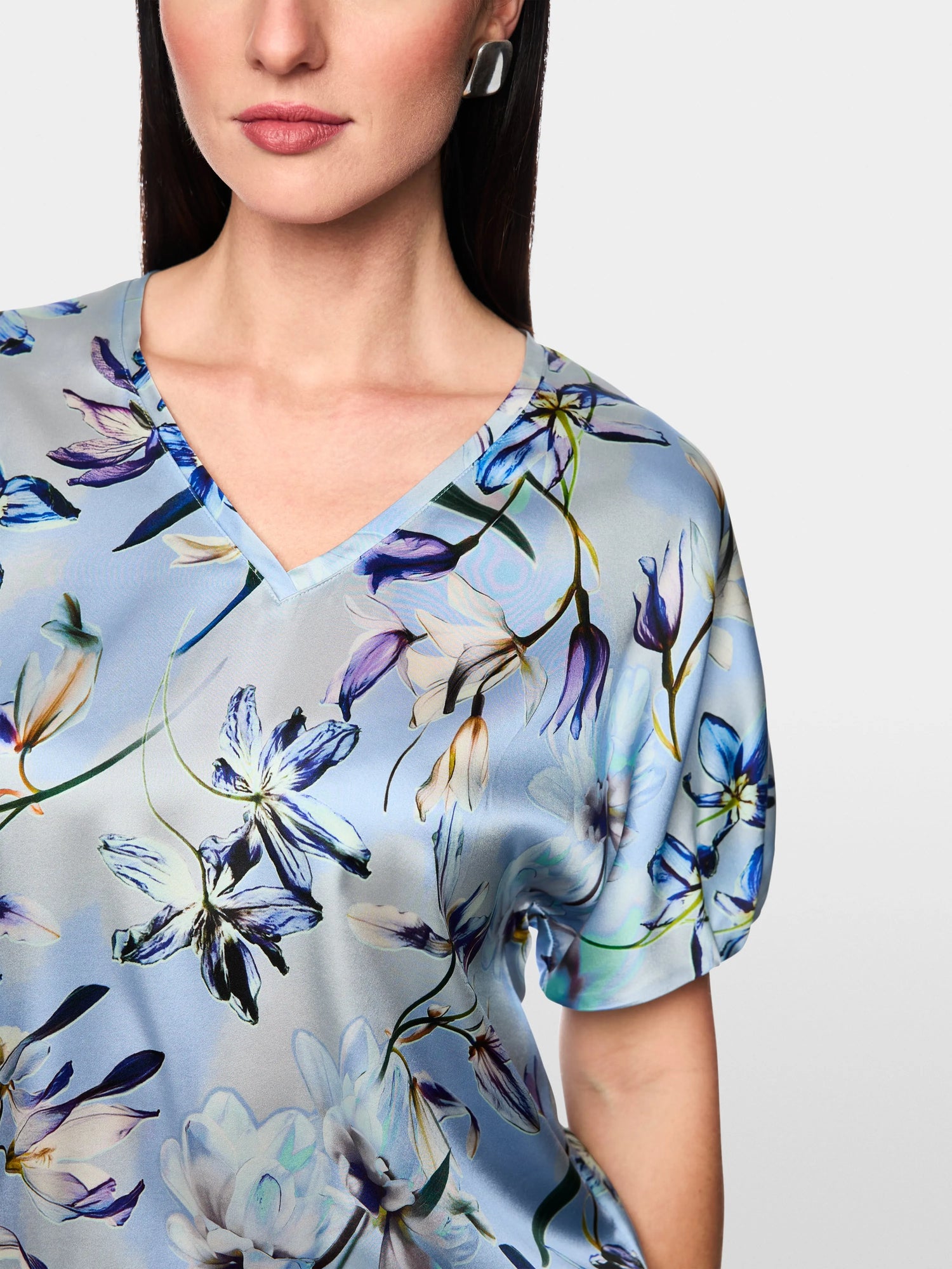 Marc Cain Magical Blue Women Silk Blouse Shirt with Lily Print SKU: AC 51.36 W36_319 Image 03