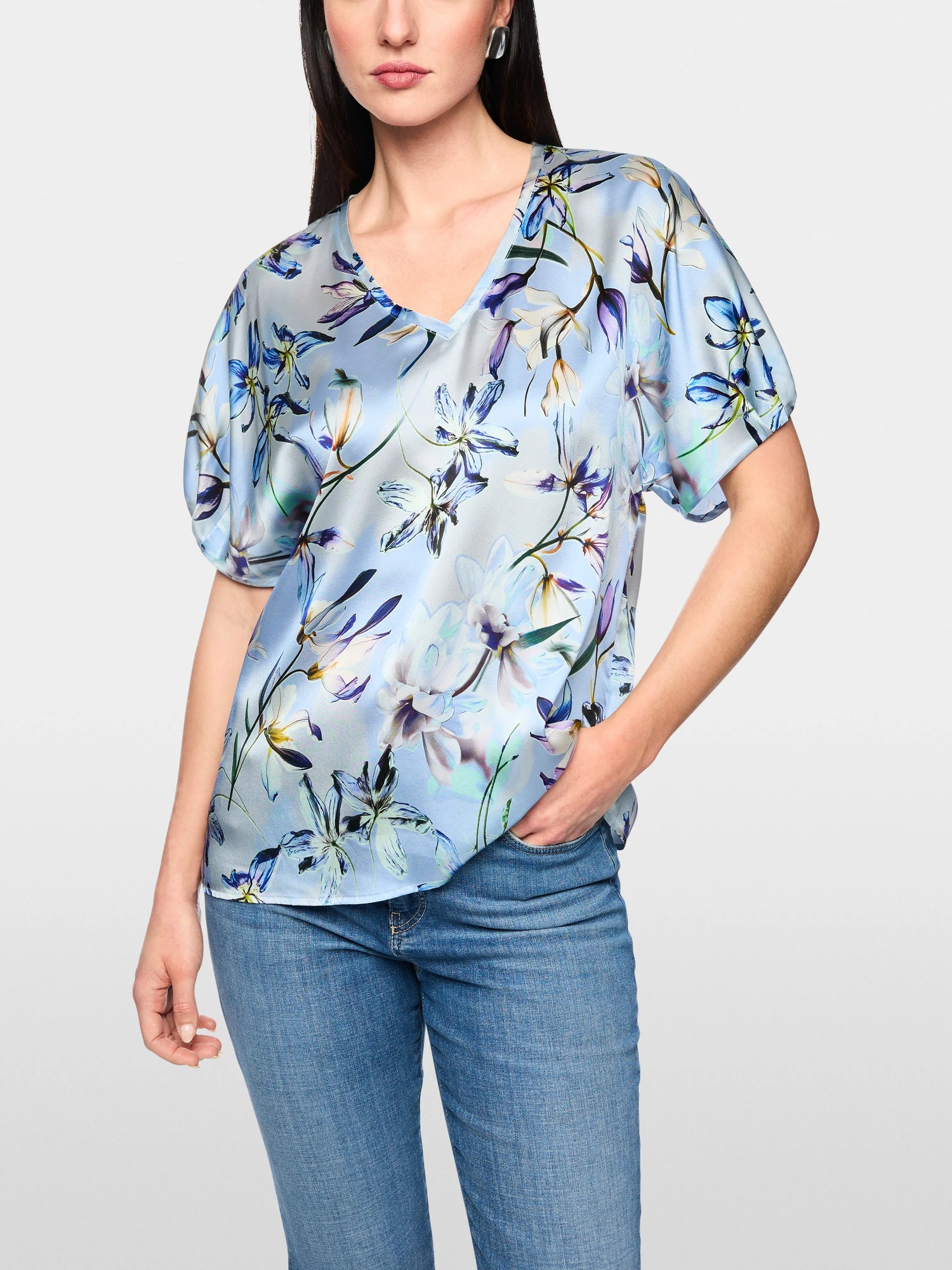 Marc Cain Magical Blue Women Silk Blouse Shirt with Lily Print SKU: AC 51.36 W36_319 Image 05