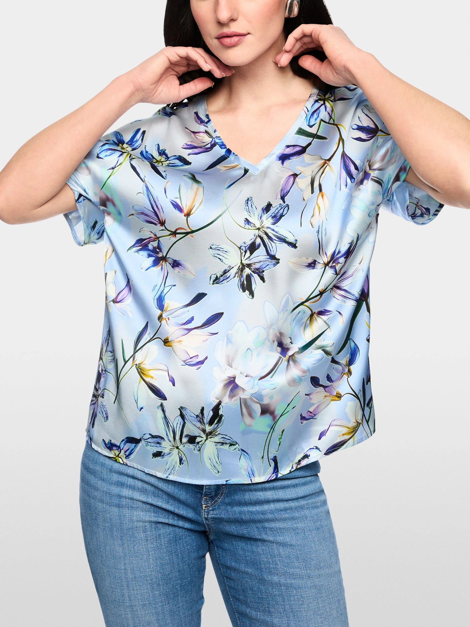 Marc Cain Magical Blue Women Silk Blouse Shirt with Lily Print SKU: AC 51.36 W36_319 Image 06