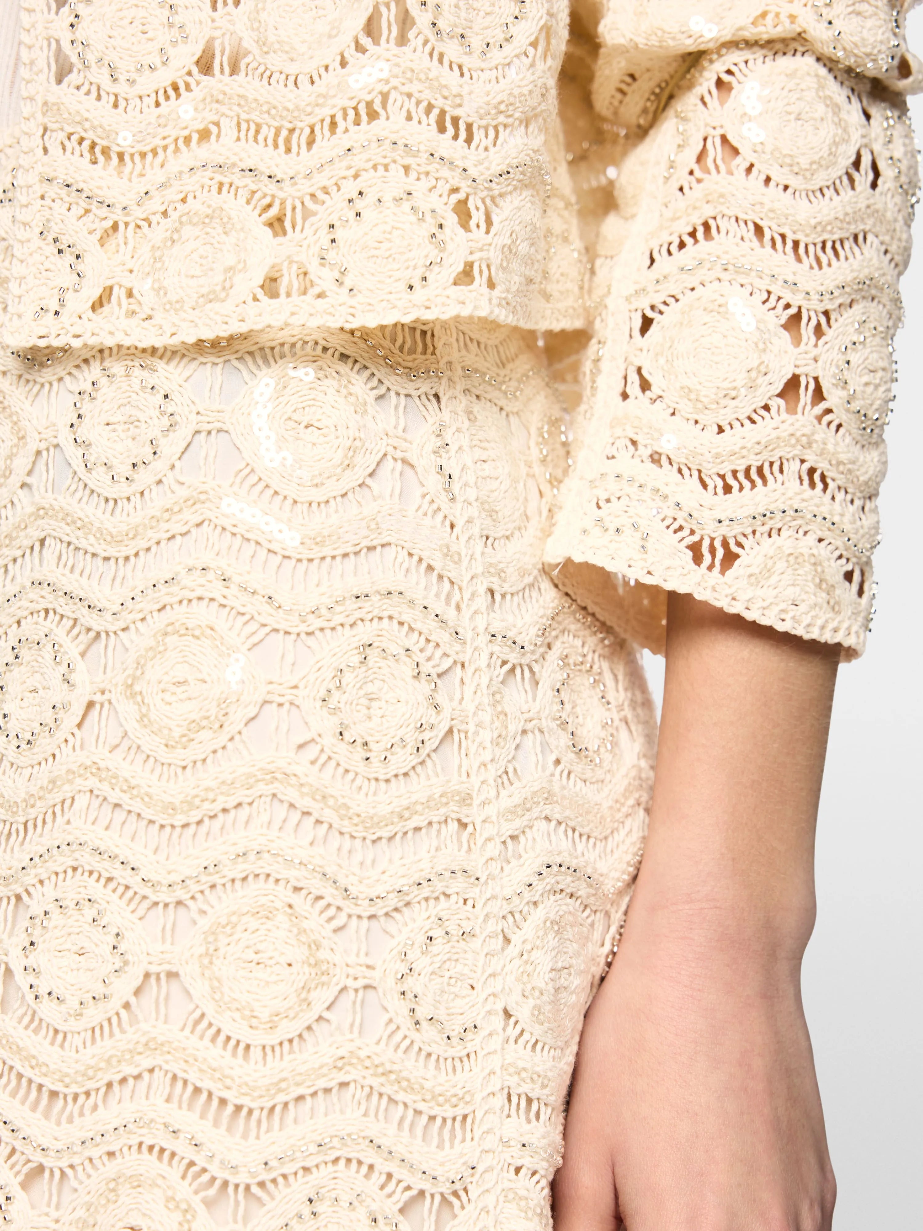 Marc Cain Bright Ecru Women Openwork Skirt with Mini Beads SKU: AC 71.29 W74_112 Image 03