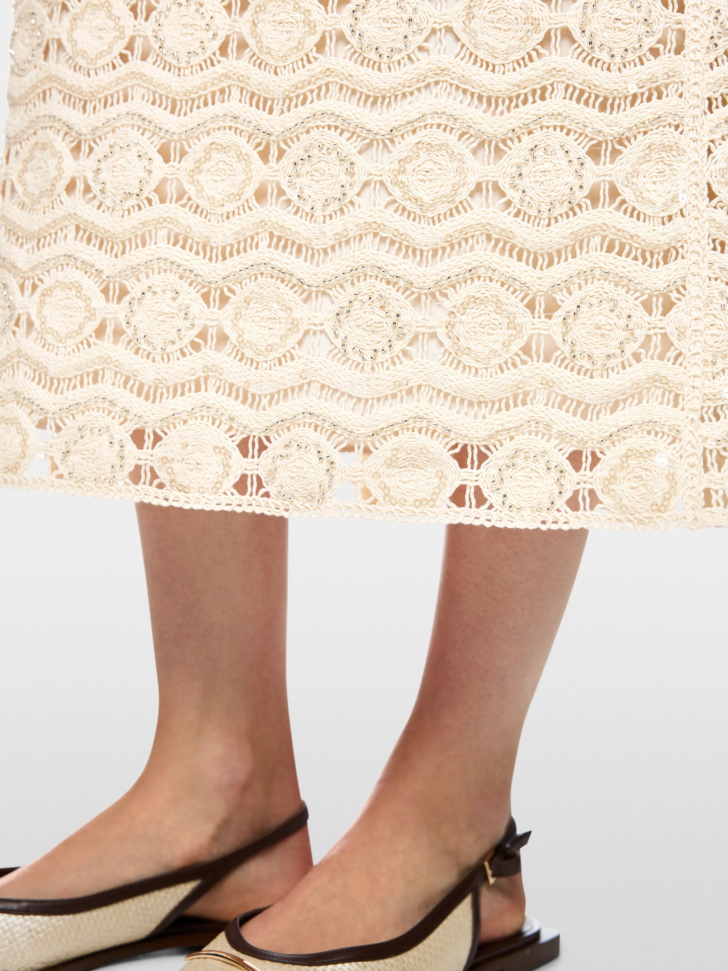 Marc Cain Bright Ecru Women Openwork Skirt with Mini Beads SKU: AC 71.29 W74_112 Image 04