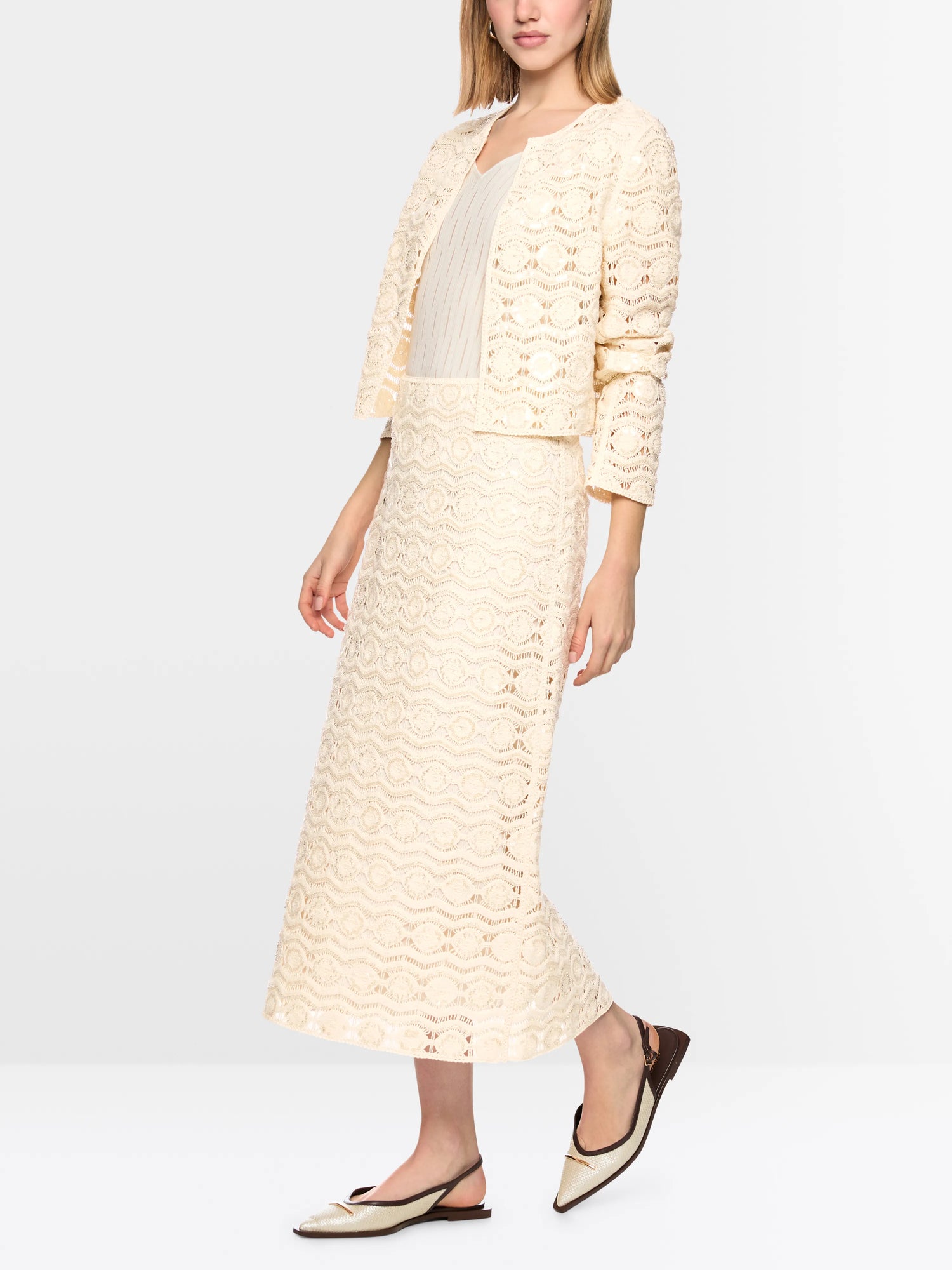 Marc Cain Bright Ecru Women Openwork Skirt with Mini Beads SKU: AC 71.29 W74_112 Image 05