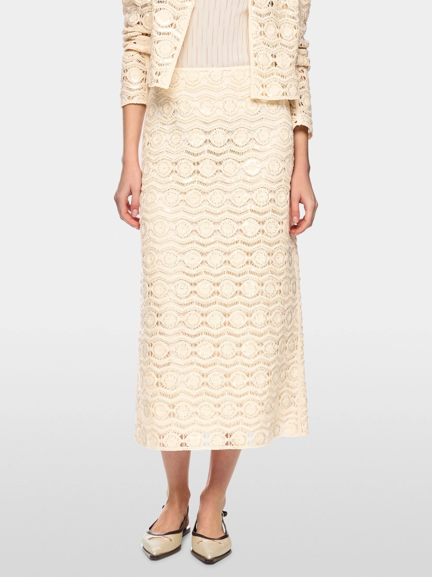 Marc Cain Bright Ecru Women Openwork Skirt with Mini Beads SKU: AC 71.29 W74_112 Image 06