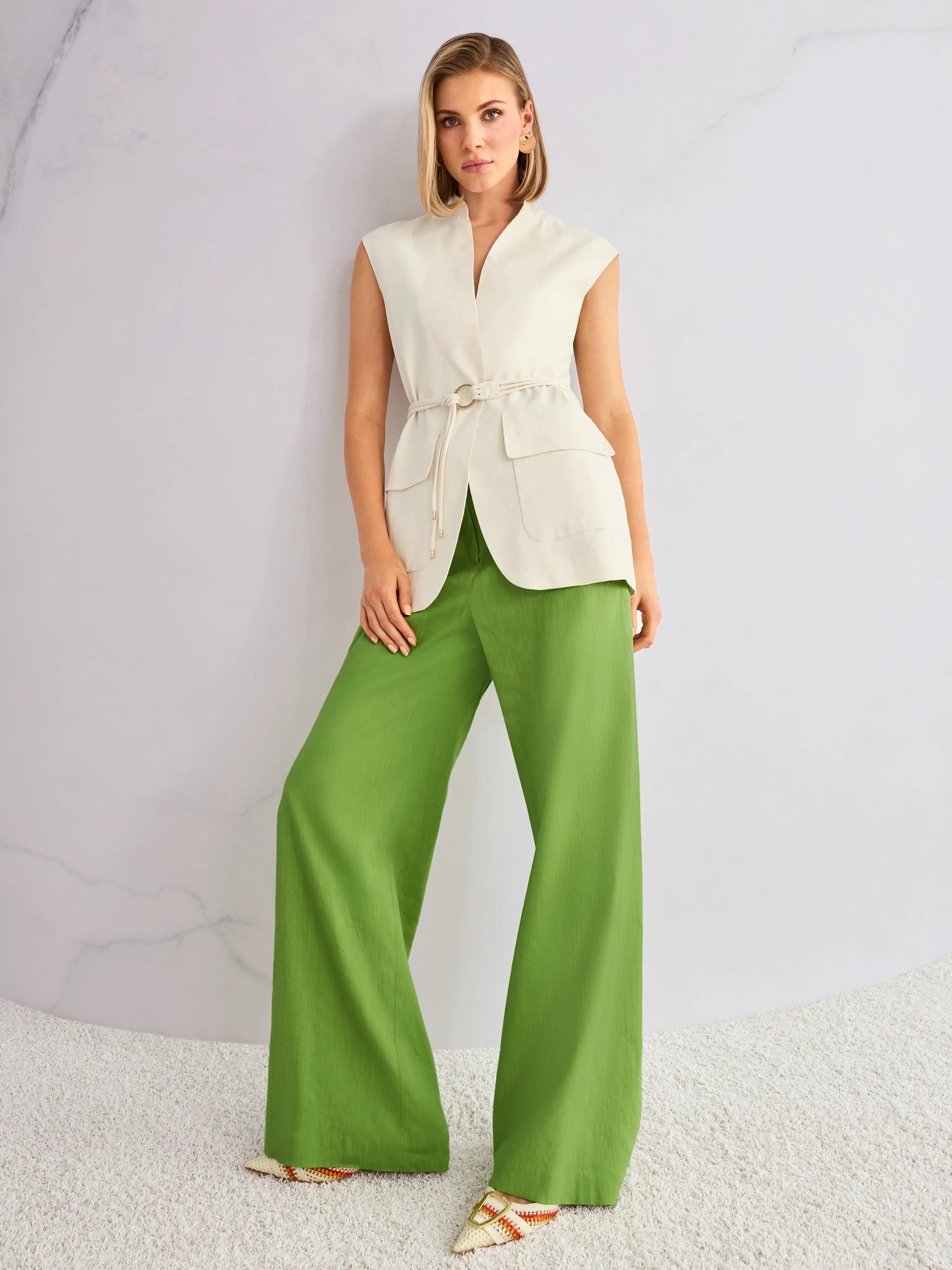 Marc Cain Garden Green Women Waukee Linen-Viscose Trousers SKU: AC 81.69 W70_526 Image 08