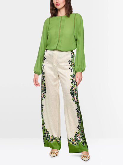 Marc Cain Bright Ecru Women Warri Flowing Trousers with Print Mix SKU: AC 81.70 W42_112 Image 01