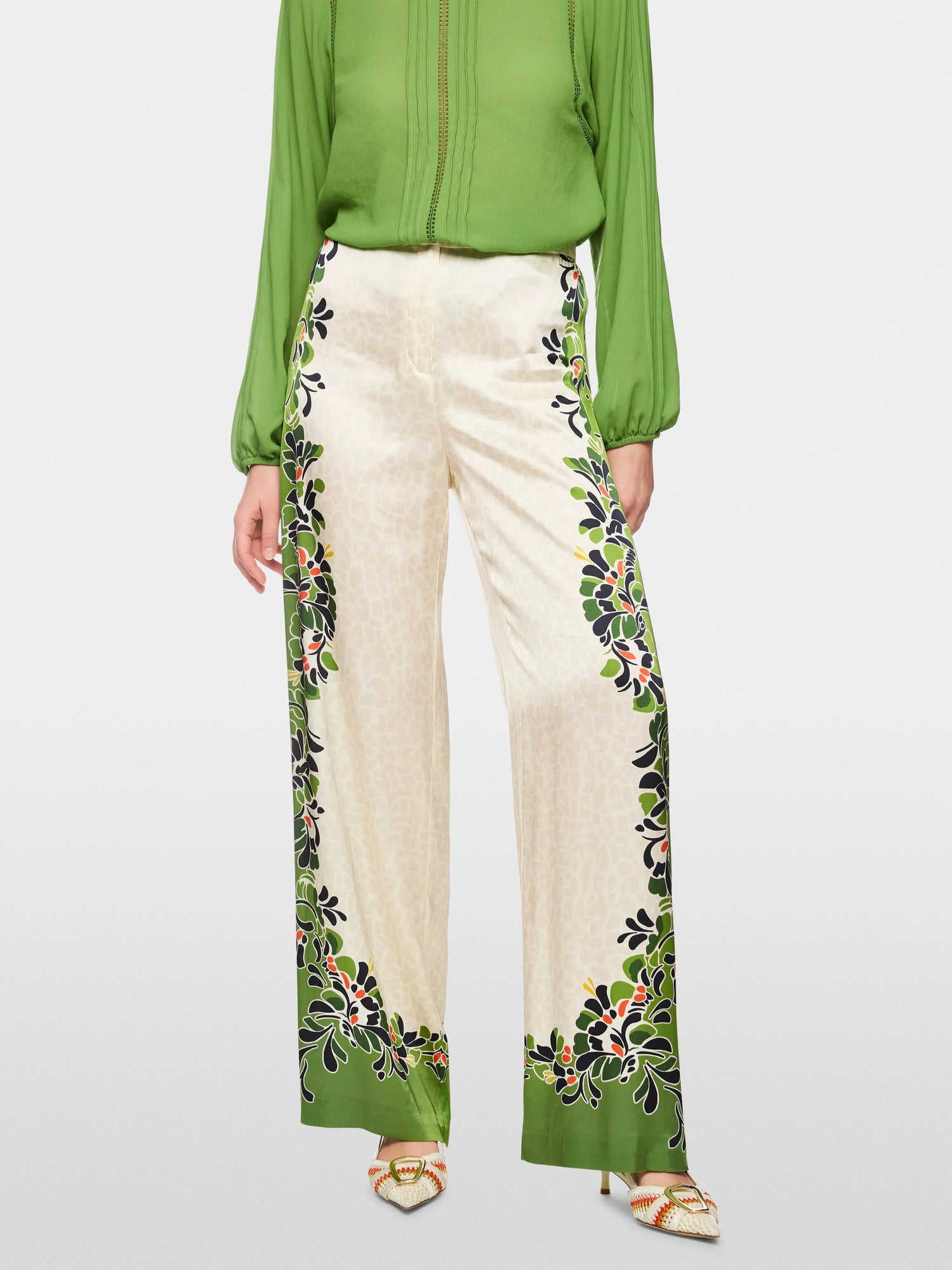 Marc Cain Bright Ecru Women Warri Flowing Trousers with Print Mix SKU: AC 81.70 W42_112 Image 05
