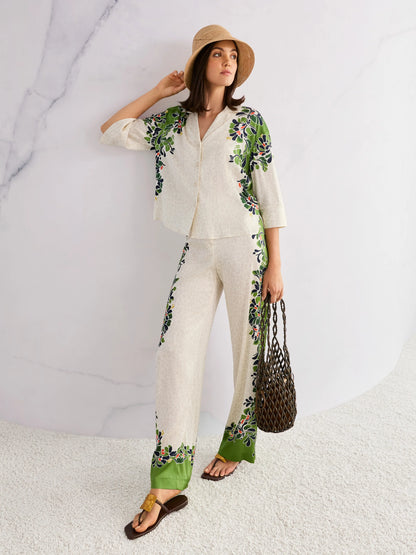Marc Cain Bright Ecru Women Warri Flowing Trousers with Print Mix SKU: AC 81.70 W42_112 Image 08