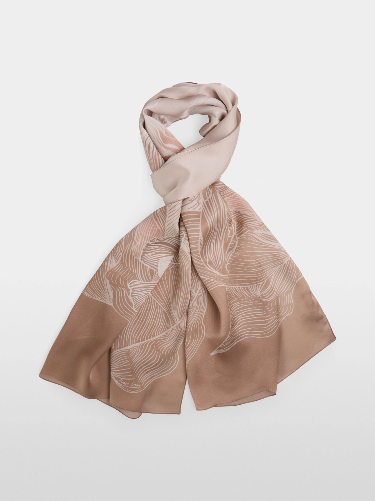 Marc Cain_Warm Taupe New_Silk Scarf with Subtle Floral Print_AC B4.15 Z13_619_01