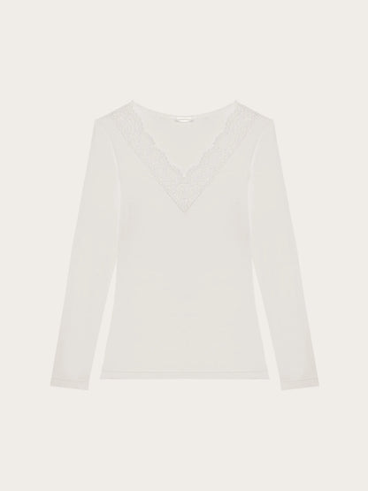 Yamamay CREAM Women Long-Sleeve V-Neck T-Shirt - Basic Modal &amp; Wool SKU: AMAD193005_035 Image 05