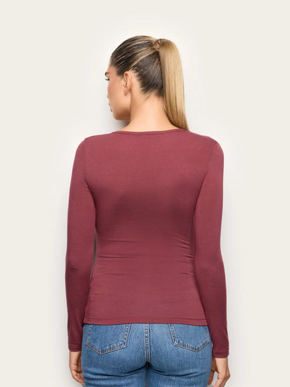 Yamamay CREAM Women Long-Sleeve V-Neck T-Shirt - Basic Modal &amp; Wool SKU: AMAD193005_092 Image 04
