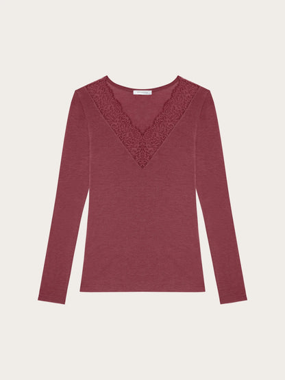 Yamamay CREAM Women Long-Sleeve V-Neck T-Shirt - Basic Modal &amp; Wool SKU: AMAD193005_092 Image 05