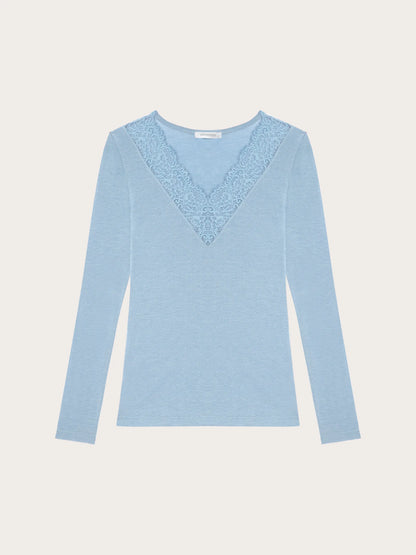 Yamamay CREAM Women Long-Sleeve V-Neck T-Shirt - Basic Modal &amp; Wool SKU: AMAD193005_242 Image 05