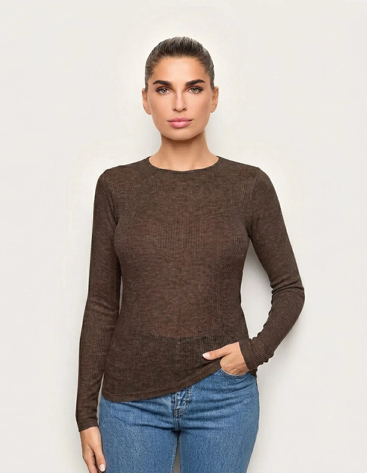 Yamamay CHOCOLATE Women Long-Sleeve T-Shirt - Light Cashmere Rib SKU: AMAD193023_033 Image 01