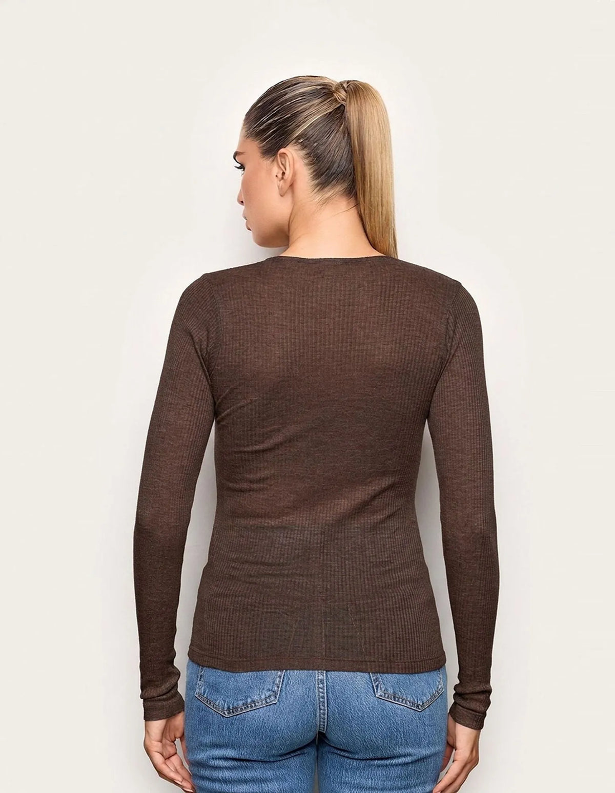 Yamamay CHOCOLATE Women Long-Sleeve T-Shirt - Light Cashmere Rib SKU: AMAD193023_033 Image 03