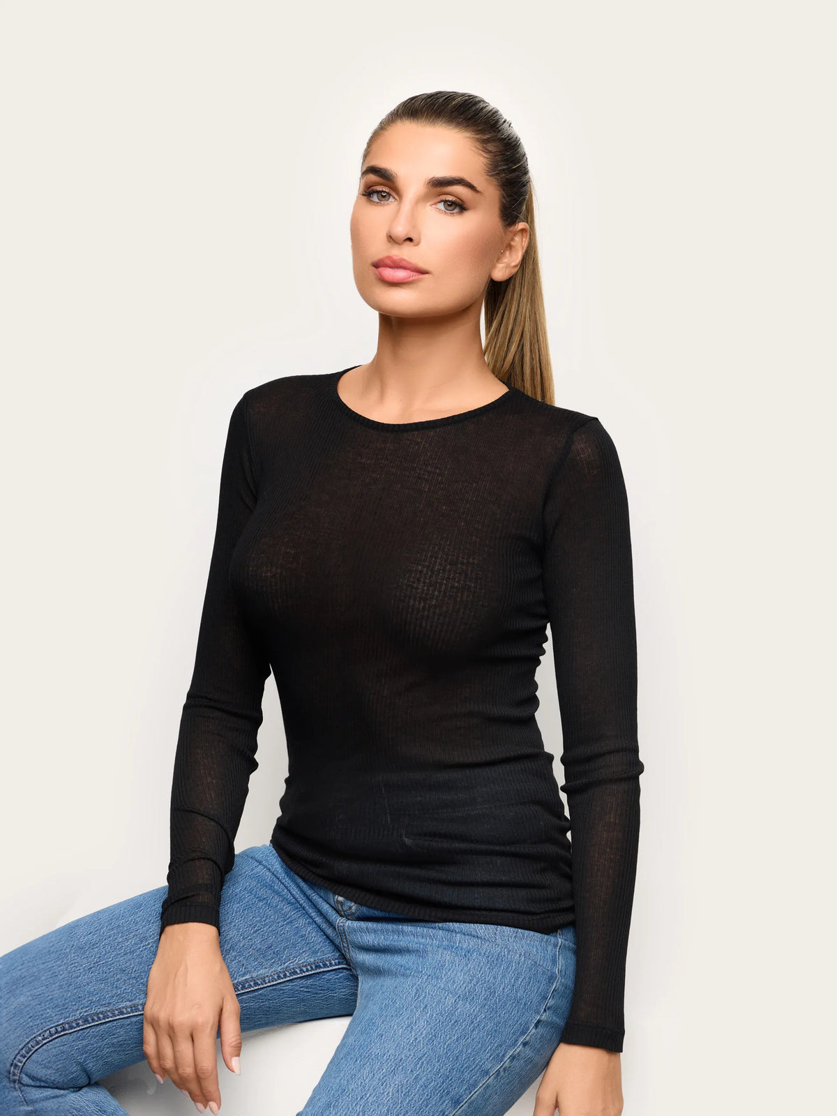 Yamamay CHOCOLATE Women Long-Sleeve T-Shirt - Light Cashmere Rib SKU: AMAD193023_072 Image 01