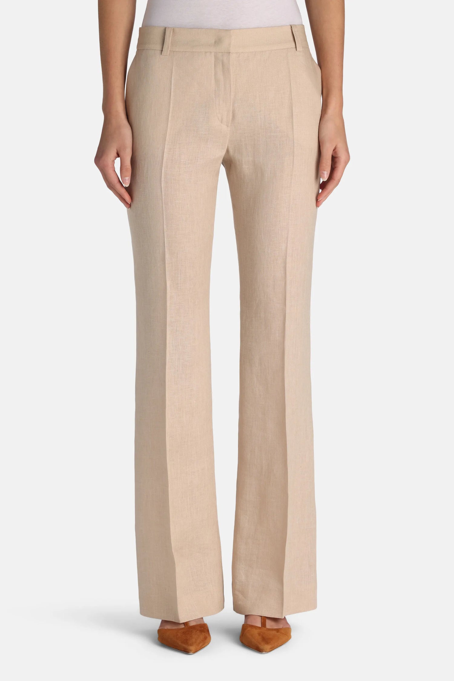 Luisa Spagnoli Beige Women Annalisa - Straight-Leg Linen Pants SKU: ANNALISA_1102 Image 01