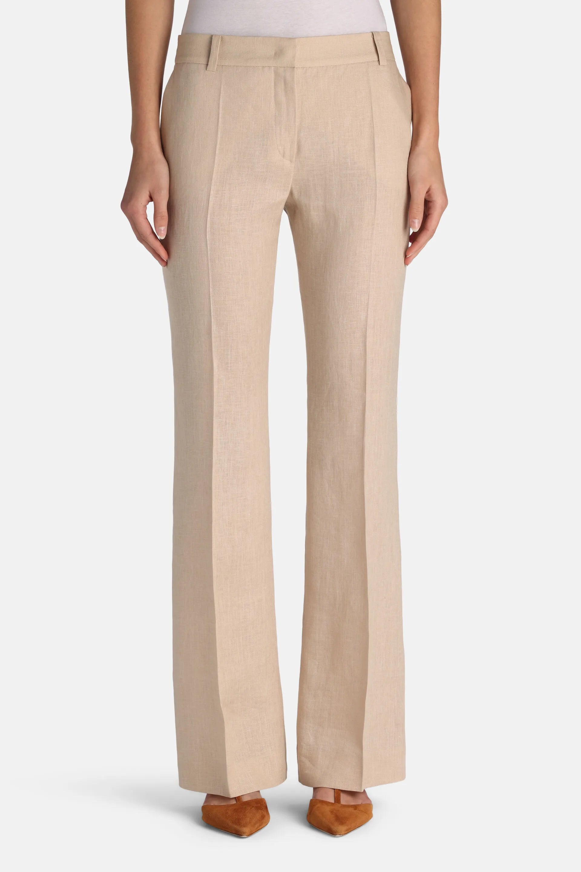 Luisa Spagnoli Beige Women Annalisa - Straight-Leg Linen Pants SKU: ANNALISA_1102 Image 01