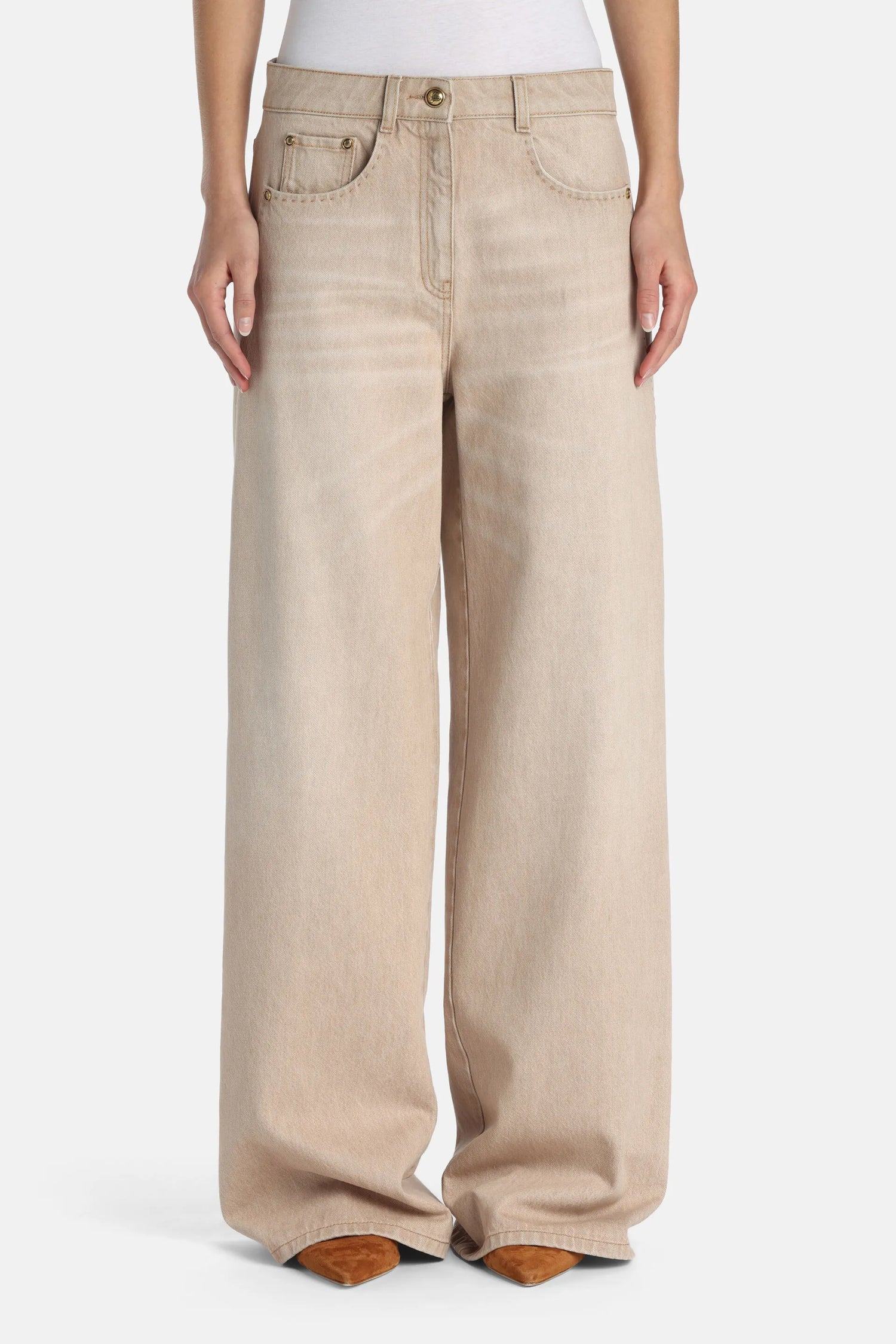 Luisa Spagnoli Beige Women Appretto - Wide-Leg Jeans - Fashion Show SKU: APPRETTO_1193 Image 01