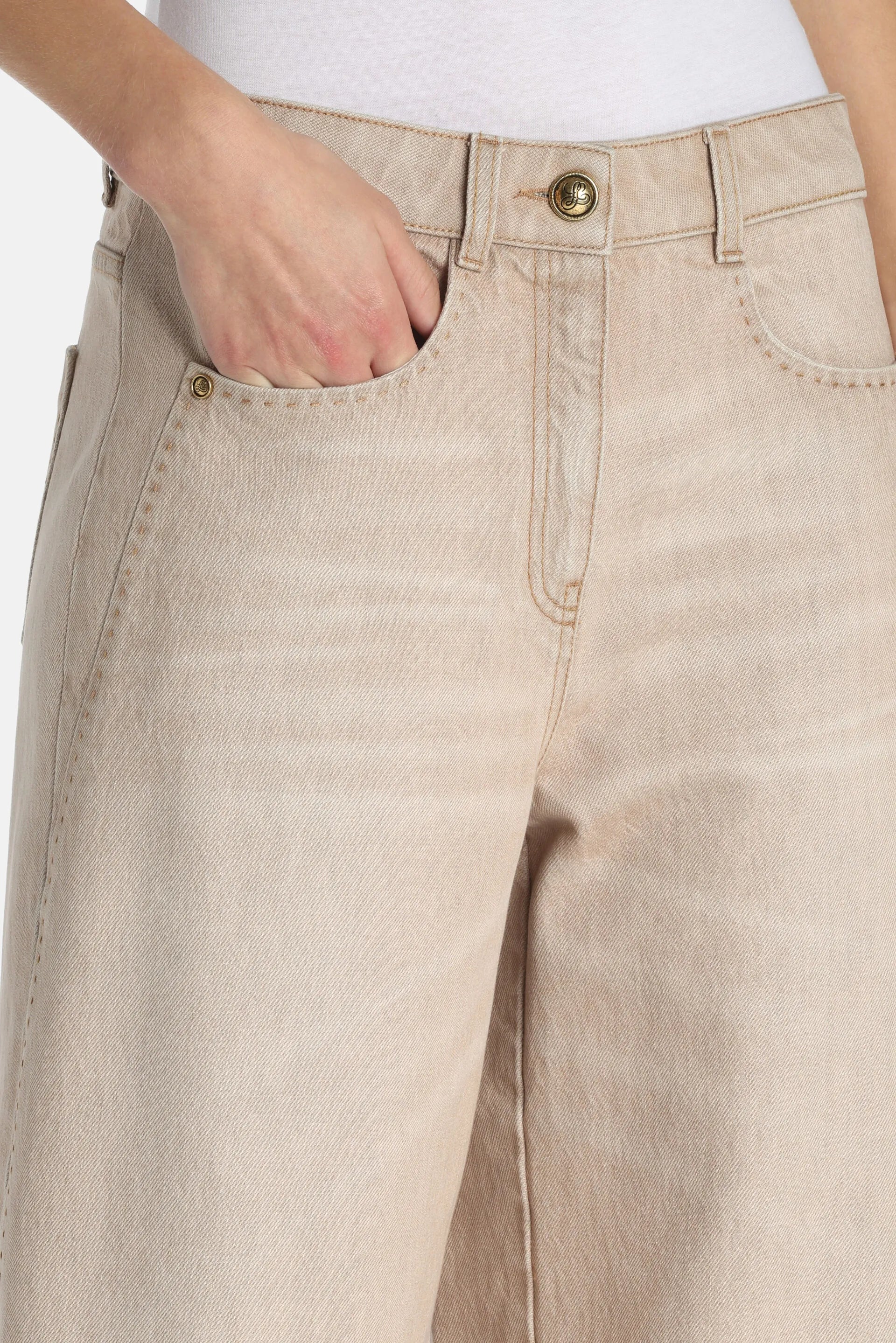Luisa Spagnoli Beige Women Appretto - Wide-Leg Jeans - Fashion Show SKU: APPRETTO_1193 Image 03