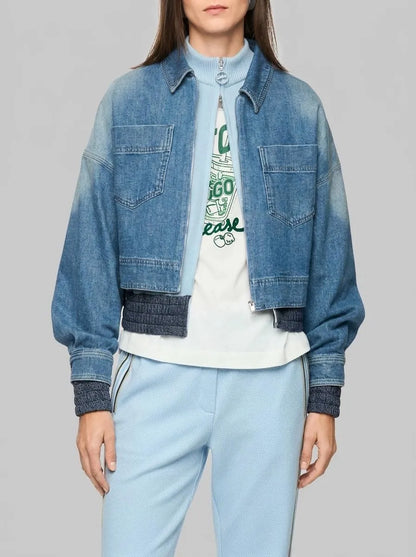 Marccain Blue Denim Women Short Denim Jacket with Zip SKU: AS 31.10 D06_353 Image 00