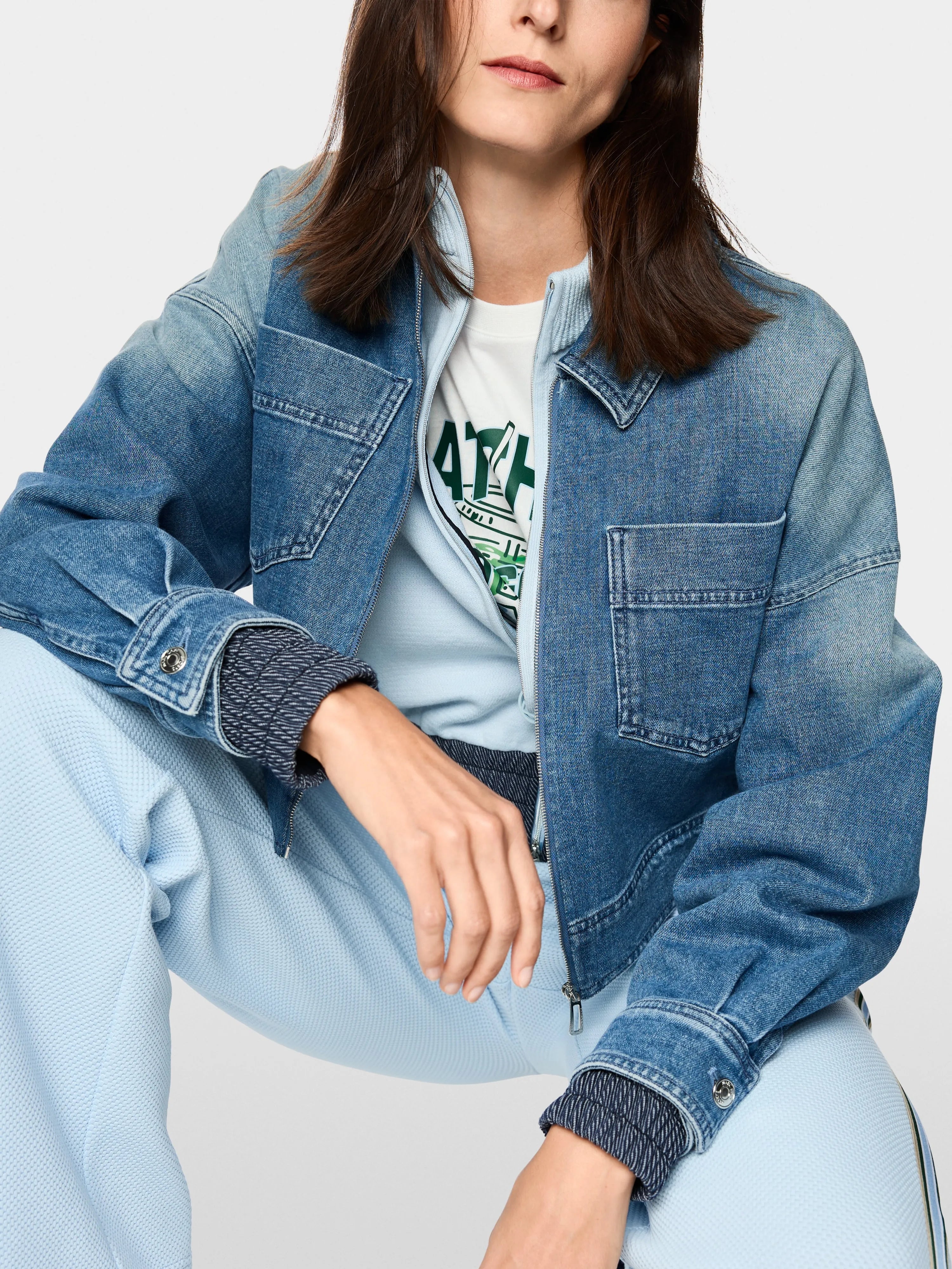 Marccain Blue Denim Women Short Denim Jacket with Zip SKU: AS 31.10 D06_353 Image 05